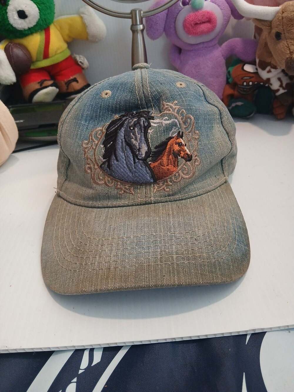 Big Bear Horse Baseball Cap Blue Denim Embroidered Adjustable Strap
